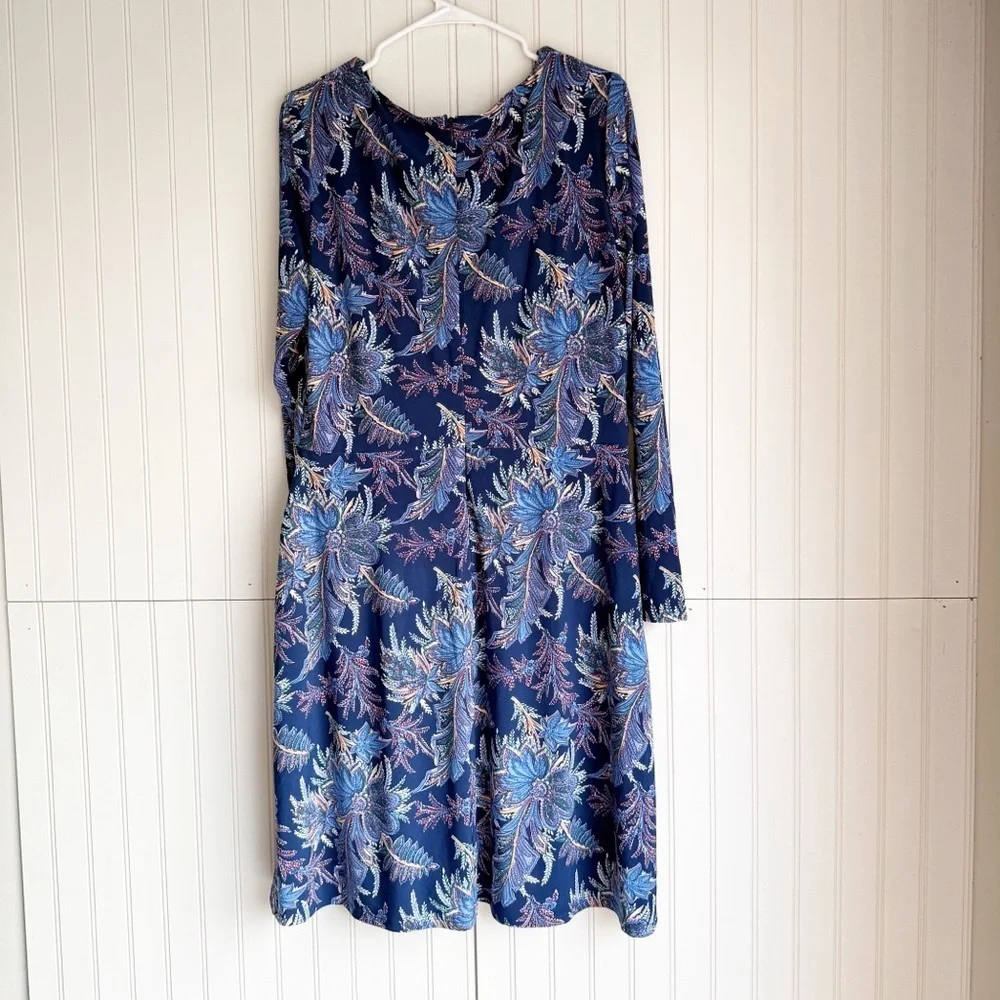Lauren Ralph Lauren Size 14 Women's Blue Floral Jersey Long-Sleeve Dress NEW! - Picture 6 of 6